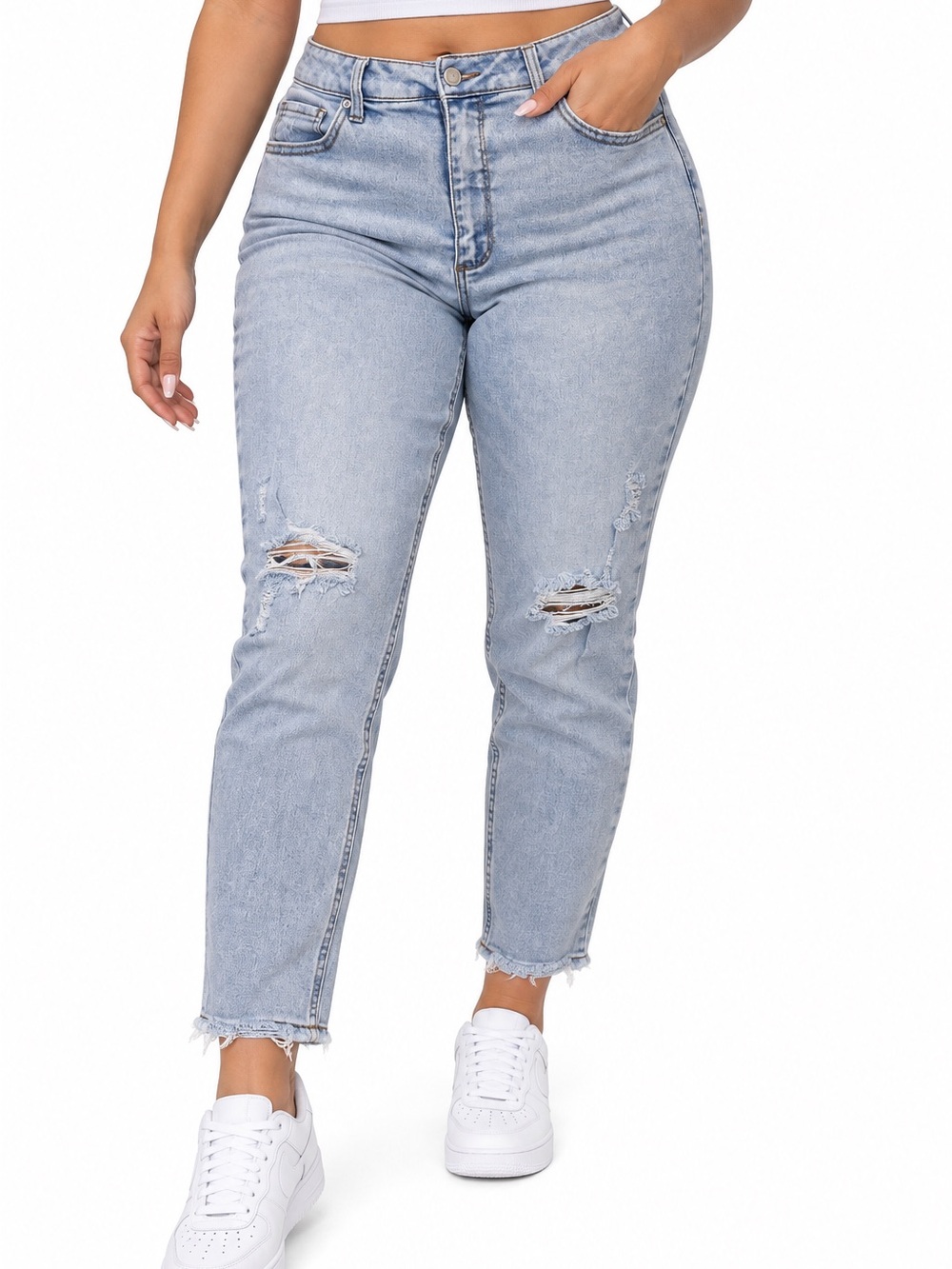 Light Wash Distressed High-Rise Women's Jeans